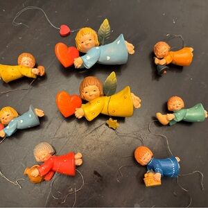 Vintage Anri Ferrandiz Colorful Angel Ornaments Set of Eight